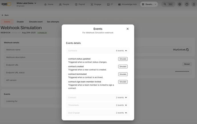 Webhook event simulation