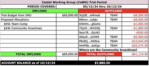 CaWG Trial Period Cash Flow