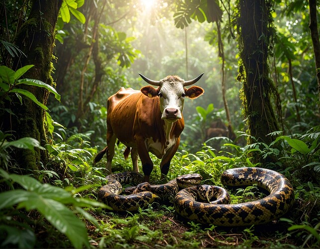 Firefly_cow in the jungle surrounded by pythons 149598