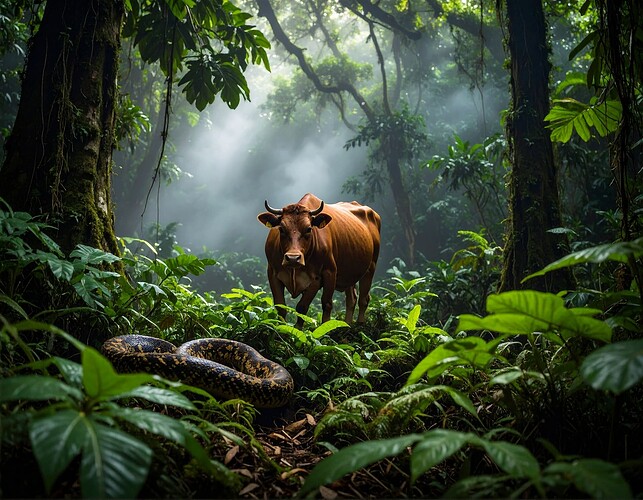 Firefly_cow in the jungle surrounded by pythons 976211