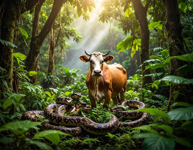 Firefly_cow in the jungle surrounded by pythons 562850