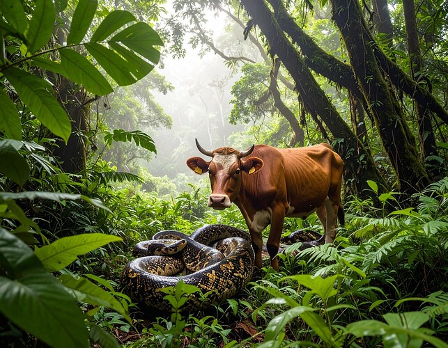 Firefly_cow in the jungle surrounded by pythons 514890