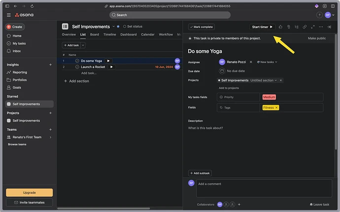 Asana Button in Task Detail View