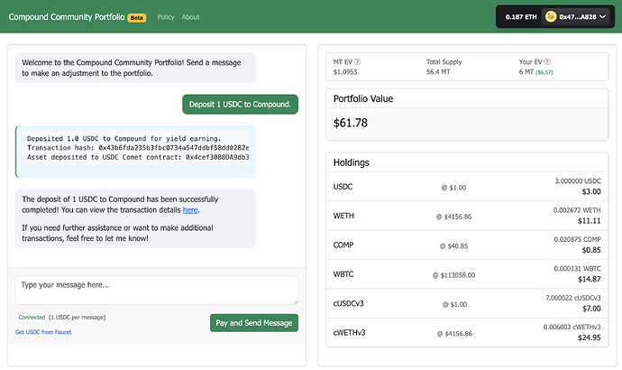 How it looks to message "Deposit 1 USDC to Compound"