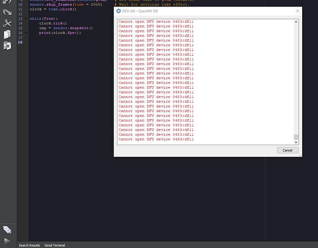 OpenMV IDE Cannot Open CFU Device