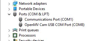 OpenMV H7 Cam Showing In Windows Device Manager