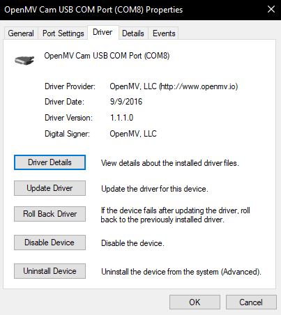 OpenMV H7 Driver In Windows Device Manager