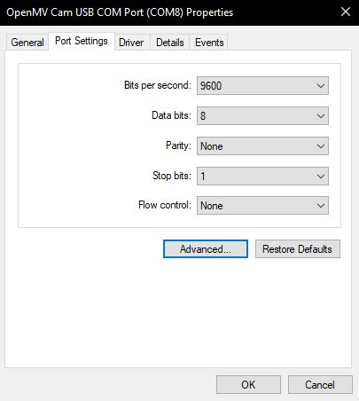 OpenMV H7 Port Settings In Windows Device Manager