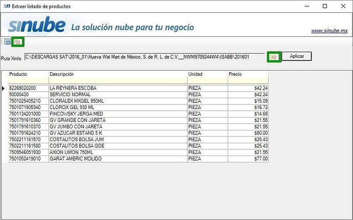EXTRAER LISTADO PRODUCTOS