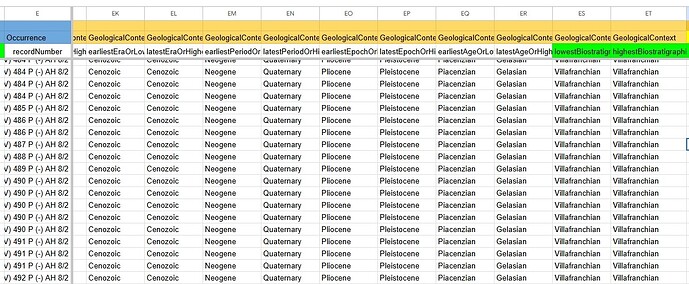 Screenshot- desired output for CSV, DwC