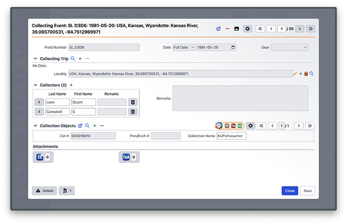 Linked Records on a Collecting Event