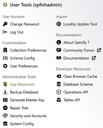 User Tools menu - App Resources circled