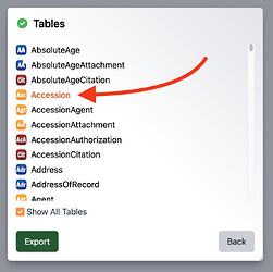 Accession in Schema table list