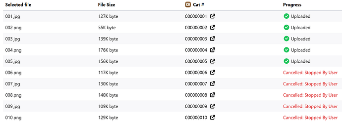 Cancelled upload results