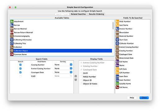 Simple Search Config tables