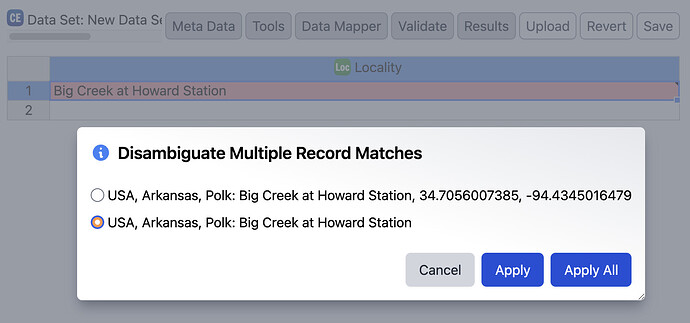 Disambiguate with Localities, with and without coordinates