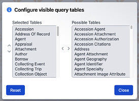 Configure visible tables
