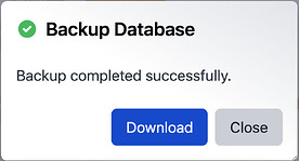 Successful backup database dialog