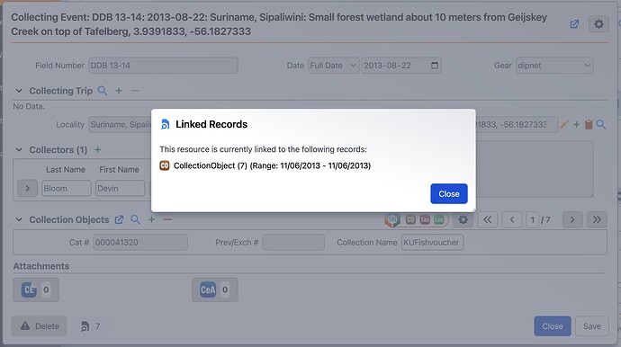 Linked Records for a Collecting Event