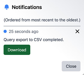 Query export to CSV completed notification