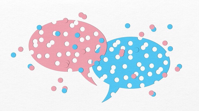 pink and blue speech balloons with holes punched in them