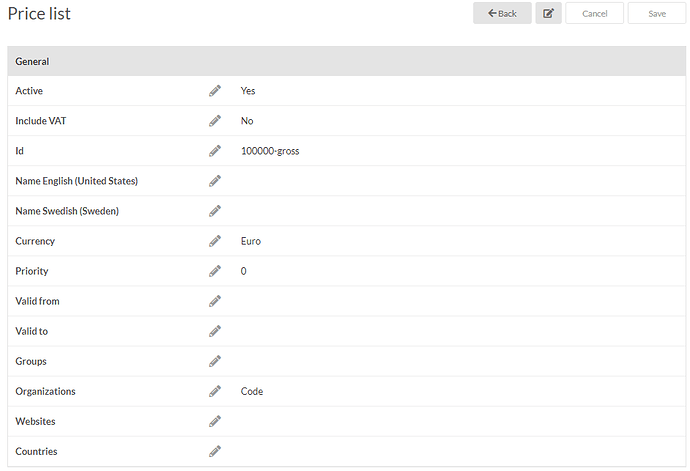 pricelist