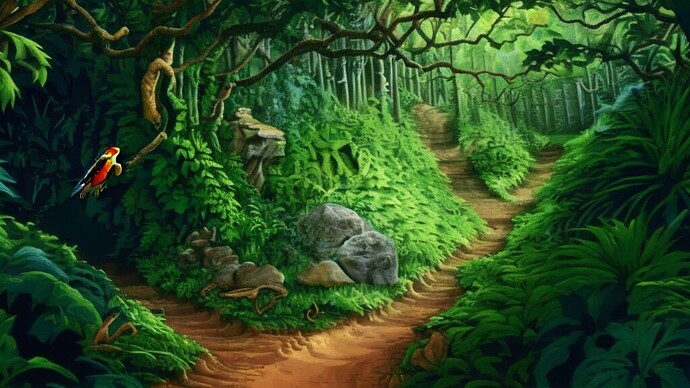 SierraLucas_a_path_in_the_jungle_with_a_parrot_and_other_birds_3