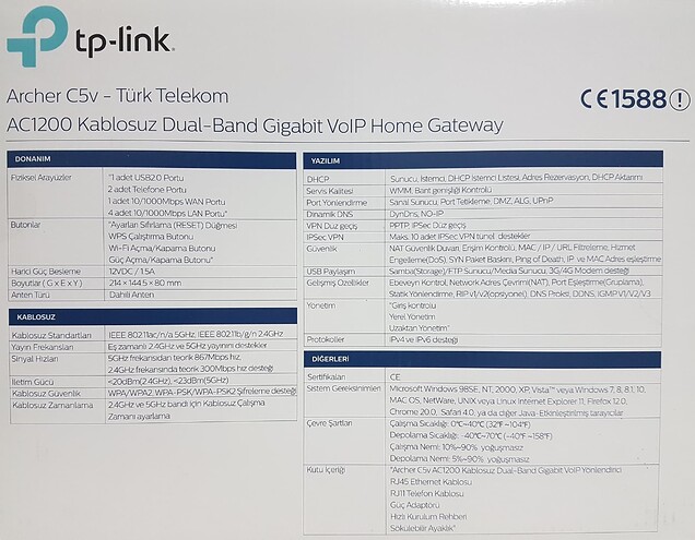 TP-Link Archer C5v Özellikleri