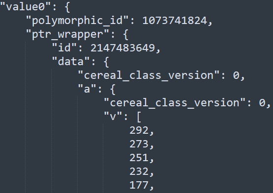serialized output data in json