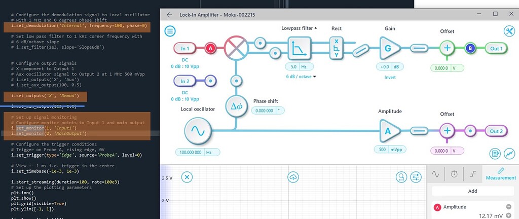 Python : Lock in amplifier : how to set local oscillator's amplifier ...
