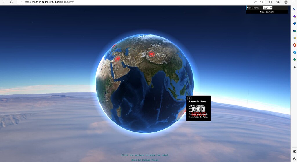 Globe News website using html markers example - Showcase - three.js forum
