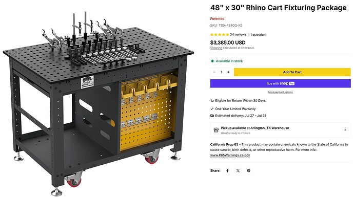 The Rhino Cart is almost twice as expensive as the Fireball Tool Pro Table Kit