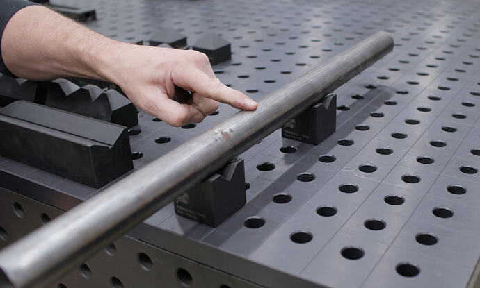 The Fireball Tool 2x2 V Block Holding Round Tubing