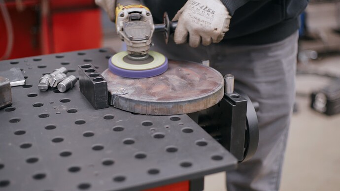 Using the Sidekick Vise with the DIY Fixture Table and a Fence Block to hold a round piece of metal.