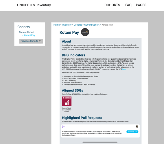 Wireframe of a specific page within the sub-section, which will include the metadata used to create the profile cards in the previous screenshot