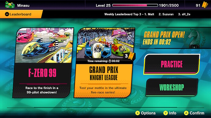 F-Zero 99 menu