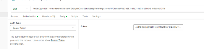 A screenshot of an API client displaying a GET request with an authorization section for a Bearer Token. (Captioned by AI)