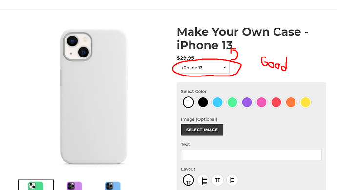 Drop-down corresponds with product