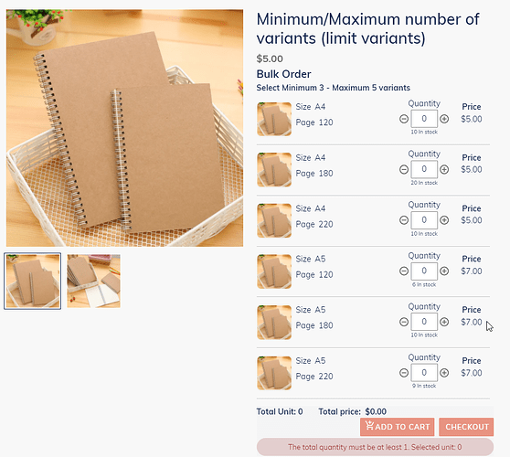 MultiVariants Minimum order limit