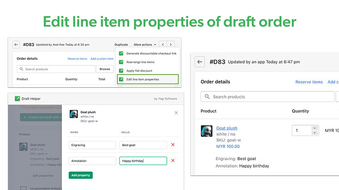 edit line item properties