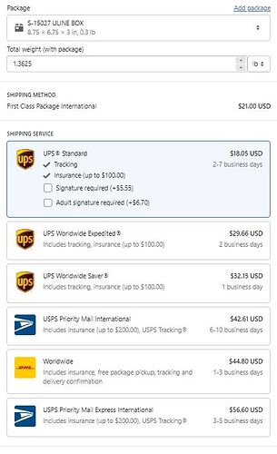 Shows shipping method customer paid and services I can choose