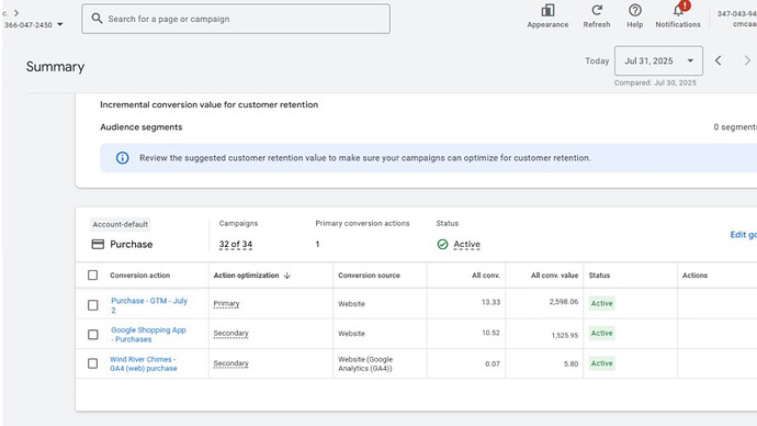 Conversion goal for 31 july