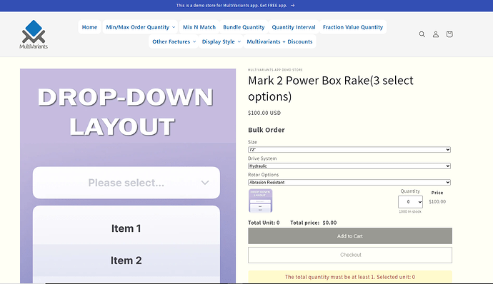 Drop-down bundle quantity demo