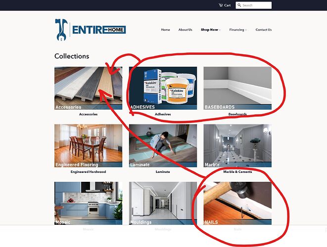 adhesives, baseboards, nails suppose to be inside of accessories as sub-categories