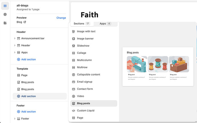 Preview of the 'Blog posts' section.