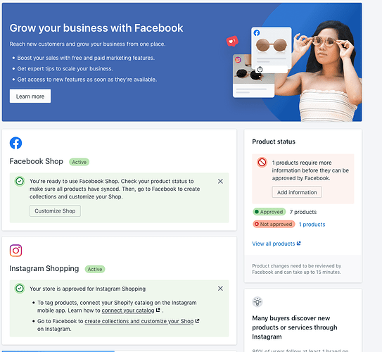 Facebook and insta both active on shopify