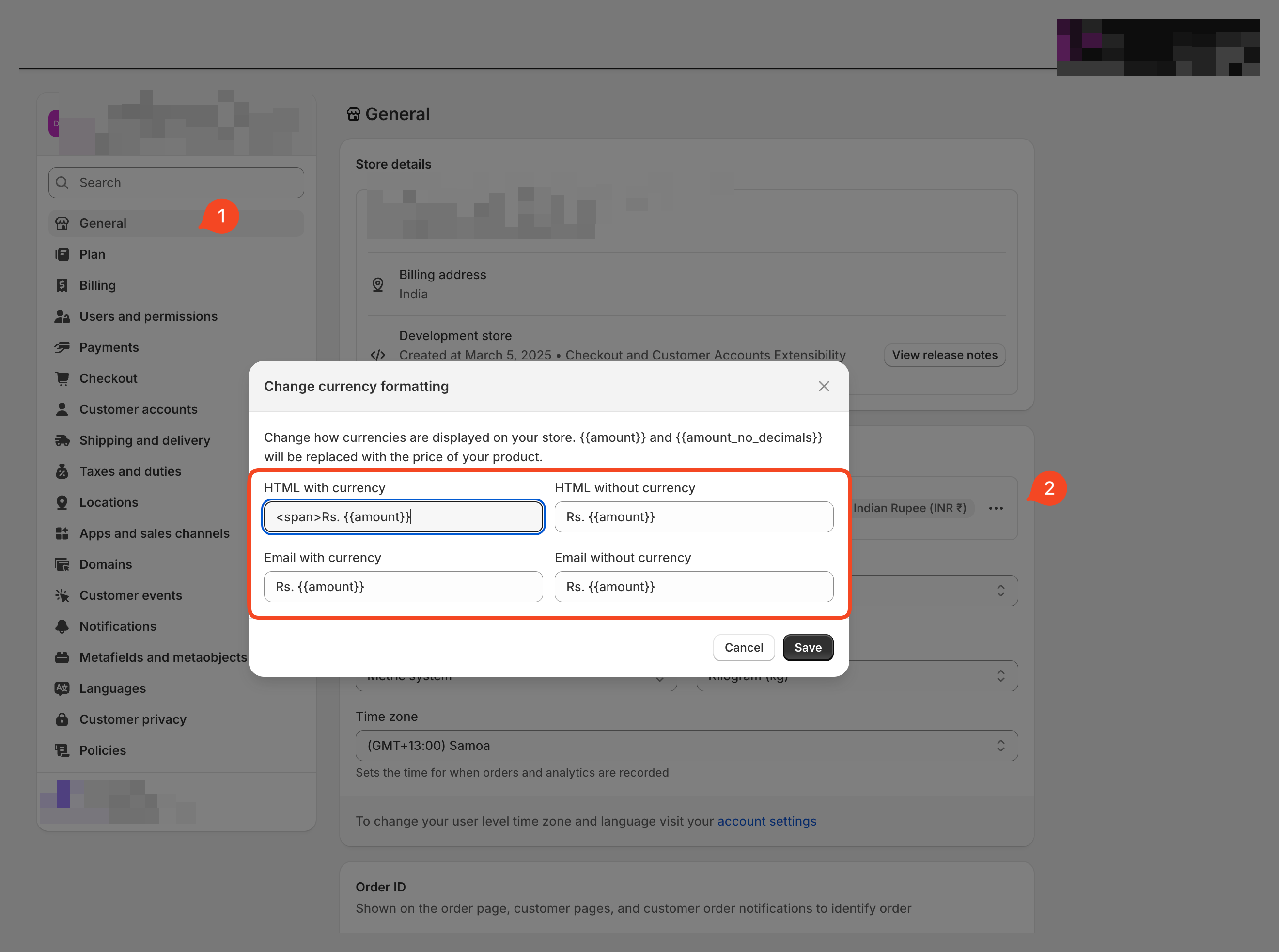 Currency formatting settings